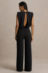 Tiff Black Crew Neck Jumpsuit With Draped Detailing