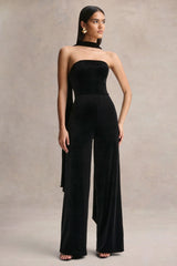 Arcane Black Velvet Bandeau Jumpsuit With Scarf