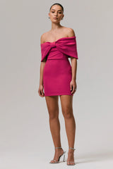 Sadie Hot Pink Bow Bardot Mini Dress