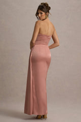 Edel Pink Satin Strapless Maxi Dress With Drape
