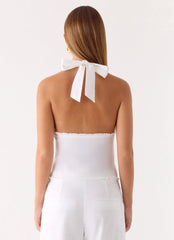 Josephina Linen Halter Top White