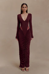 Louanne Slinky Long Sleeve Maxi Dress Burgundy