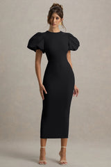 Dakota Black Puff Sleeve Midi Dress