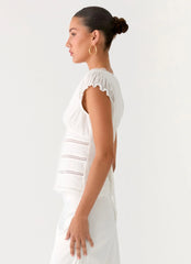 Ruann Lace Trim Top White