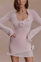 Samira Knit Long Sleeve Mini Dress Misty Rose
