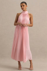 Tulip Blush Pink Pleated High Neck Midi Dress