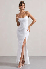 Intimacy White Lace Corset Split Maxi Dress