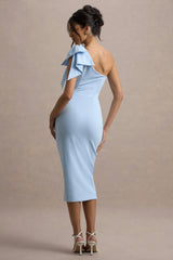 Ambretta Powder Blue One Shoulder Midi Dress With Bow