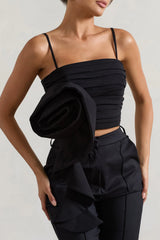 Whirlwind Black Strappy Top With Oversized Ruffle Detail