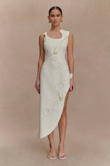 Virginia Suiting Embroidered Midi Dress White