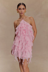 Marigold Ruffle Halter Mini Dress Powder Pink
