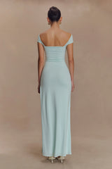 Aurora Slinky And Mesh Split Maxi Dress Lagoon