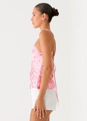 Janelle Beaded Halter Top Pink
