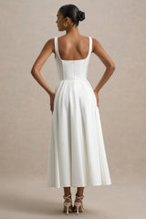 Parina White Strappy Volume Hem Midi Dress