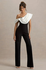 Falling For You Black White Asymmetric Draped Jumpsuit