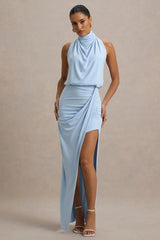 Hayden Blue High Neck Draped Split Maxi Dress