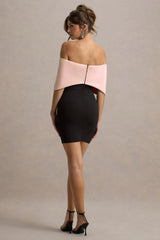 Sadie Black Pink Bow Bardot Mini Dress