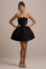 Clarabell Black Sequin Bandeau Structured Mini Dress