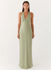 Heavy Hearted Satin Maxi Dress Sage