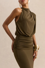 Umaira Khaki High Neck Maxi Dress