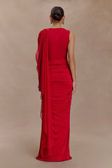 Amandine Ruched Slinky Maxi Dress Ruby