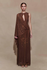 Bakari Diamante Cape Maxi Dress Chocolate