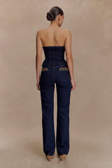Meryl Lace Up Denim Jean Indigo Blue