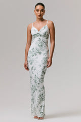 Luz Green Porcelain Print Strappy Maxi Dress