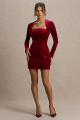 Irresistible Burgundy Velvet Square Neck Mini Dress