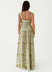 Zinna Linen Maxi Dress Sage Floral