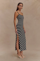 Raven Striped Knit Midi Dress Black White