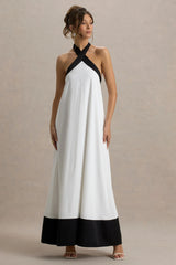 Clarabella White Black Halter Neck Maxi Dress