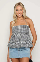 Aspen Black Gingham Halter Top