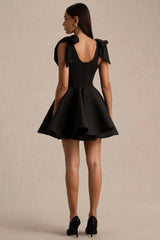 Hestia Black Sweetheart Neck Mini Dress With Bow Sleeves