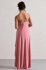 Upon A Time Blush Ruched Bandeau Midi Dress With Cape