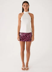Malayah Sequin Mini Skort Plum