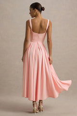 Parina Pink Strappy Volume Hem Midi Dress