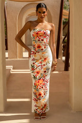 Coral Cove White Floral Print Bandeau Maxi Dress