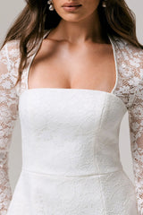 Bijou White Square Neck Lace Long Sleeve Mini Dress
