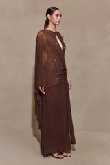 Bakari Diamante Cape Maxi Dress Chocolate