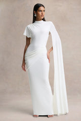 Tropic White High Neck Maxi With Long Cape Sleeve