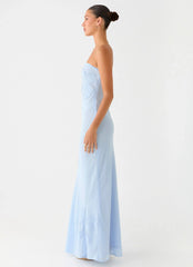 Sassafras Beaded Flower Strapless Maxi Dress Blue