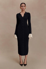 Amirose Ruffle Knit Midi Dress Black