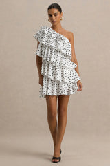 Orla White Polka Dot Asymmetric Ruffled Mini Dress