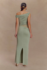 Callen One Shoulder Slinky Maxi Dress Sage