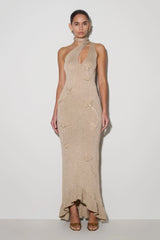 Celestino Floral Metallic Knit Maxi Dress Gold