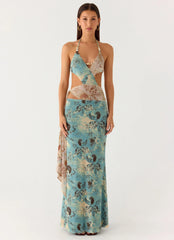 Rebel Beaded Maxi Dress Aqua Blur