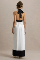 Clarabella White Black Halter Neck Maxi Dress