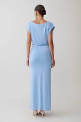 Maiara Shortsleeve Slinky Tie Maxi Dress Sea Blue