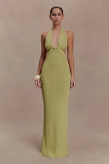 Theresea Halter Knit Maxi Dress Light Olive